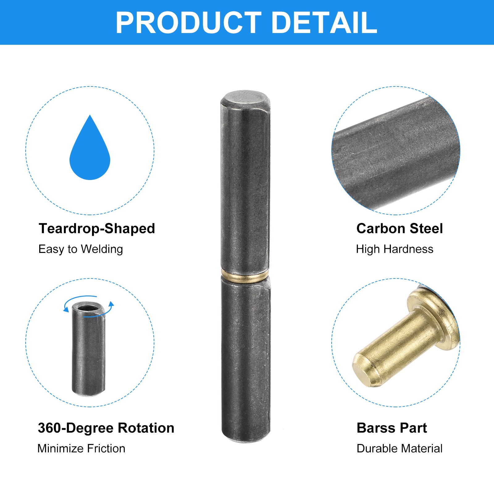 4Pcs 4-6/8″ x 10/16″ (LxD) Weld on Barrel Hinge for Metal Gate, 0.35″ Pin OD