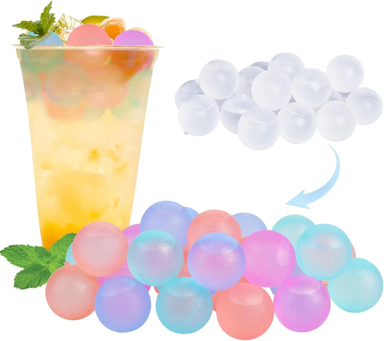 100 Pack Color-Changing Reusable Ice Cube for Drinks, Colorful round Shape Plast