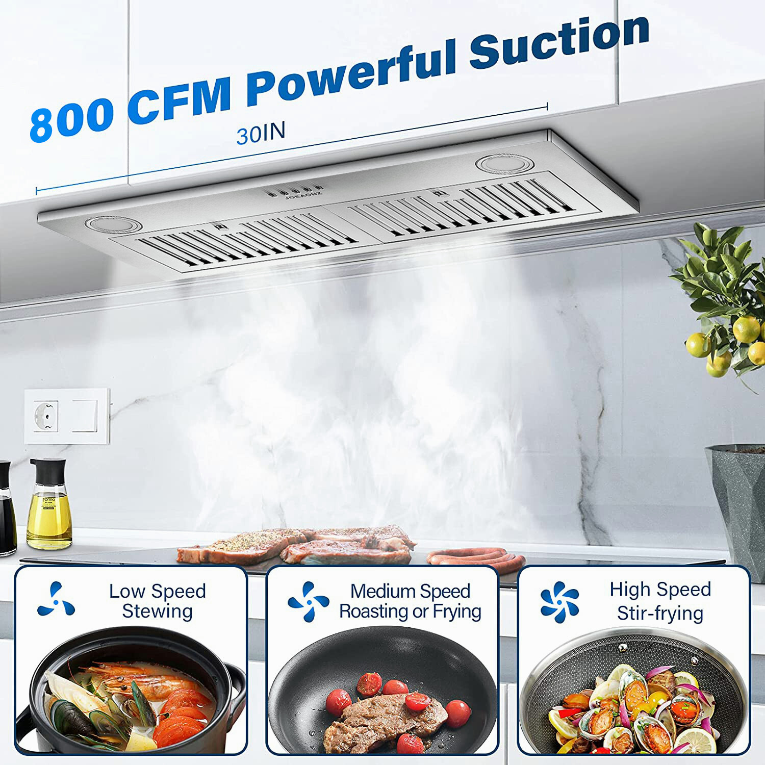 30in 800CFM Built-In/Insert Range Hood vent Ducted/Ductless Stainless Steel LED