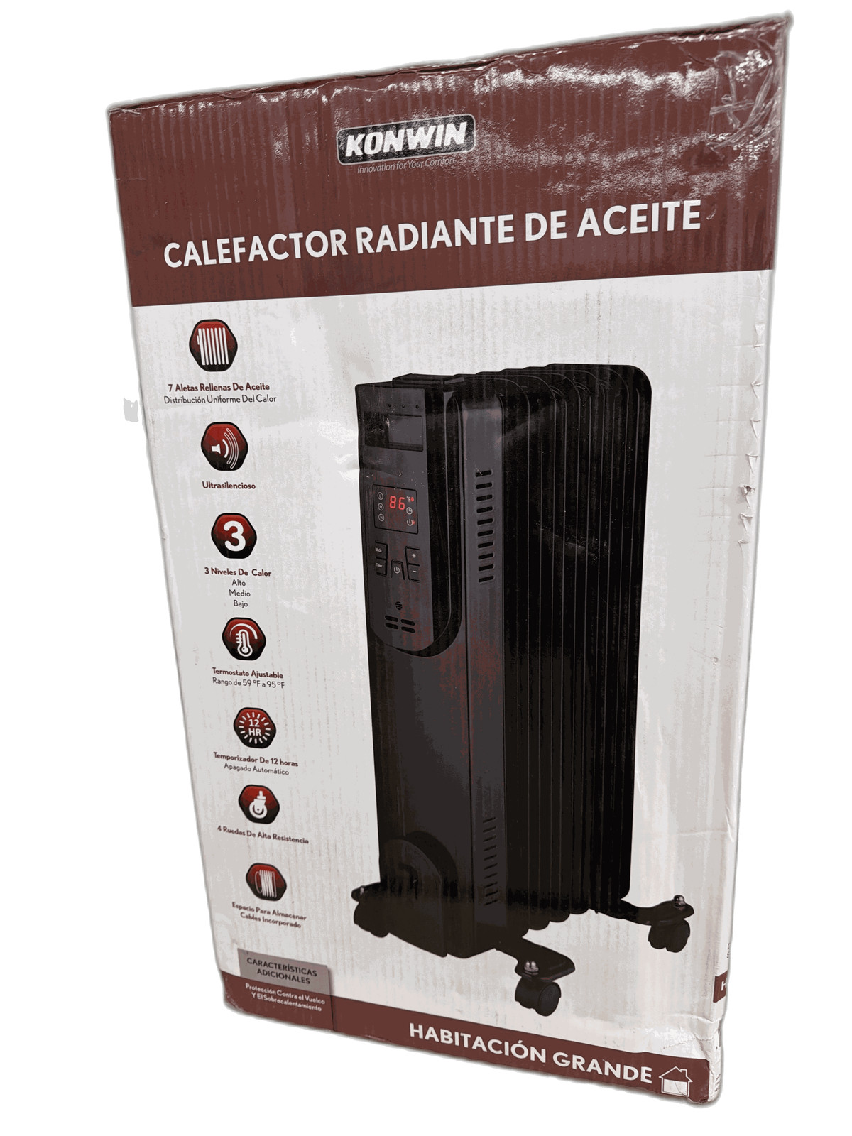 Konwin 1500W Oil Filled Radiator Space Heater Black Indoor w Remote Control