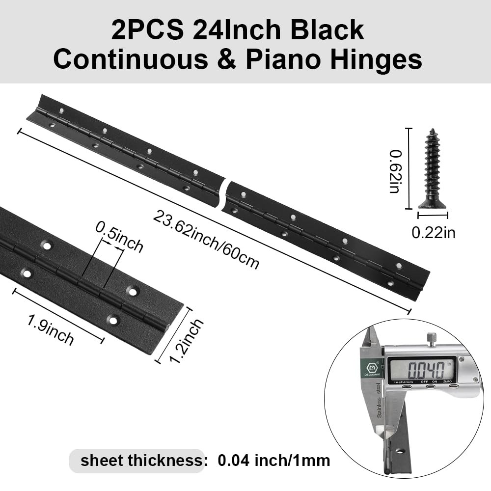 2 Pack Piano Hinge 24 Inch x 1.2 Inch Heavy Duty Stainless Steel Black Continuou