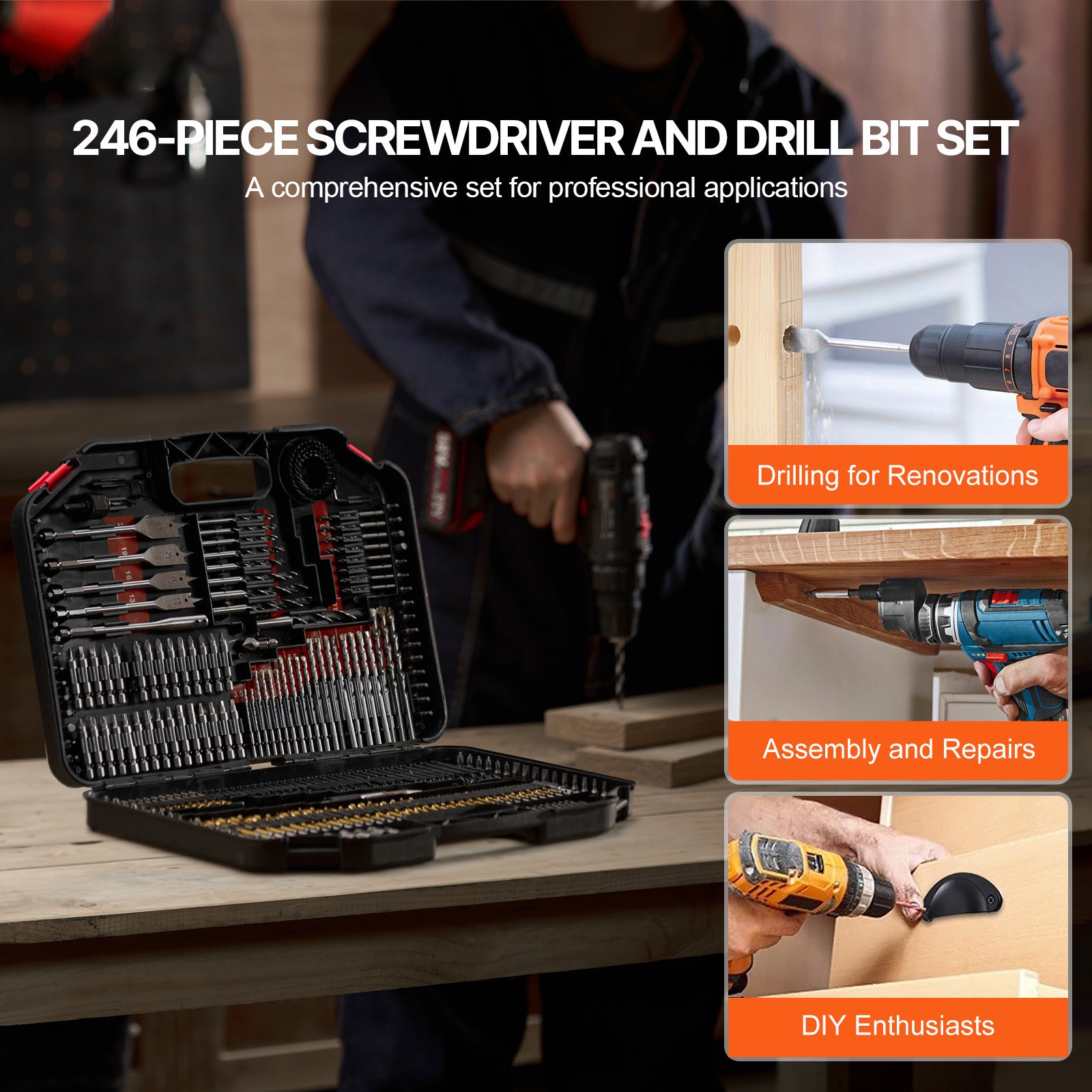 Drill Bit Set 246PCS Screwdriver Bit Set with Carrying Case Multi-purpose