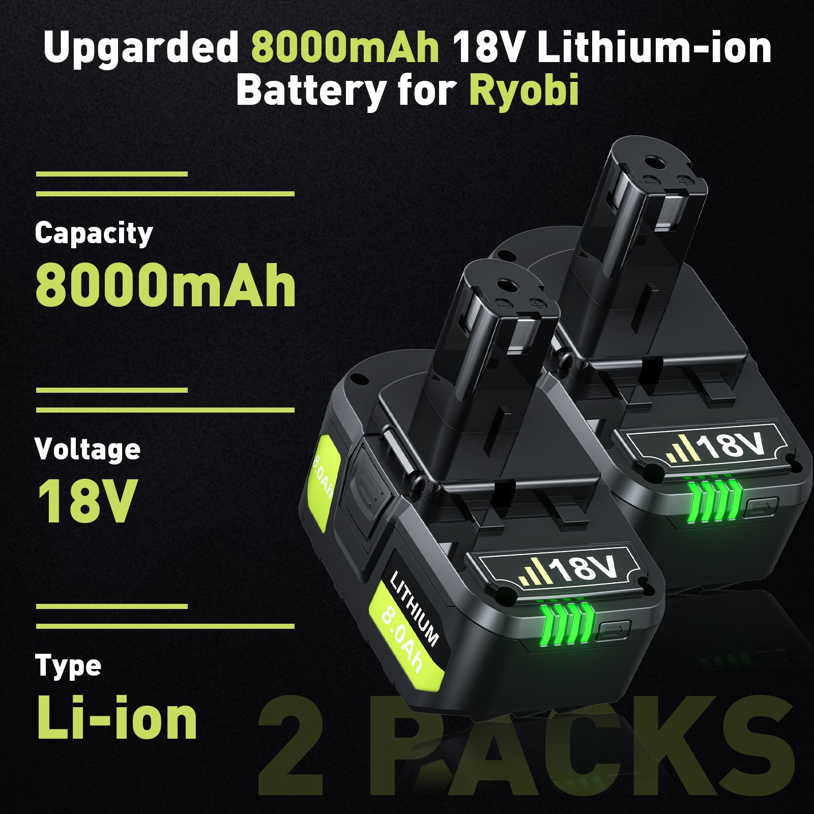 2PACK For Ryobi 18V P108 ONE PLUS PBP005 P193 PBP007 PBP005 P108 Battery USA