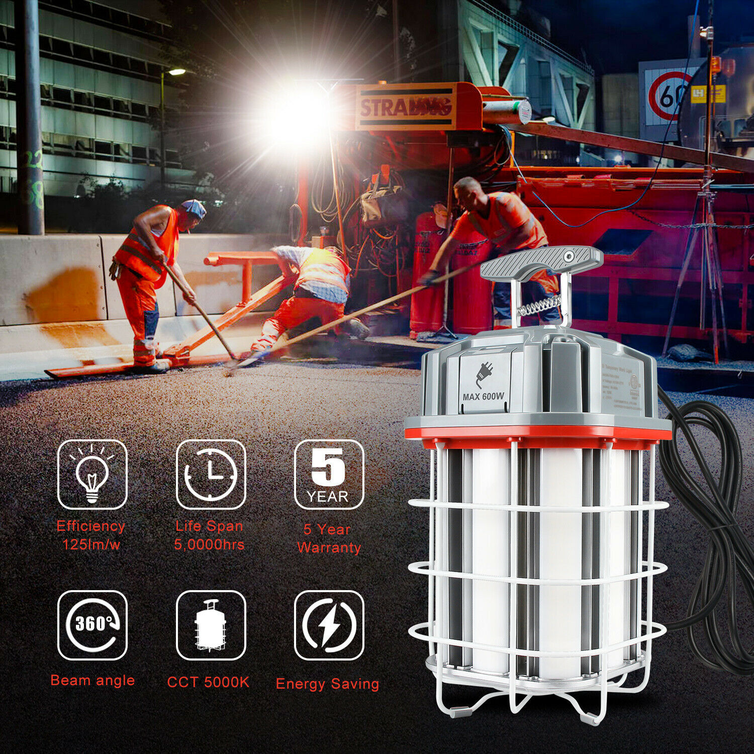 80W 100W 125W 150W LED Temporary Work Light Linkable Construction Jobsite Light