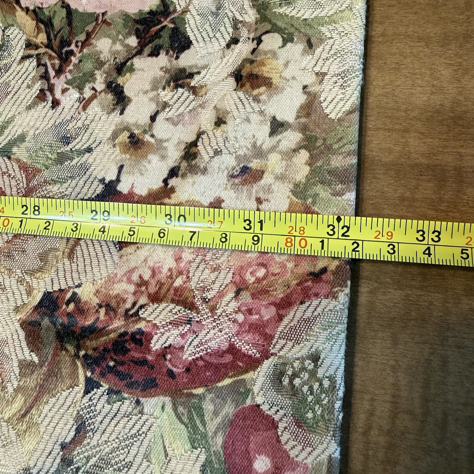 VTG Floral Damask Brocade Table Runner Black Silky Lining Fringe Custom 72×32”