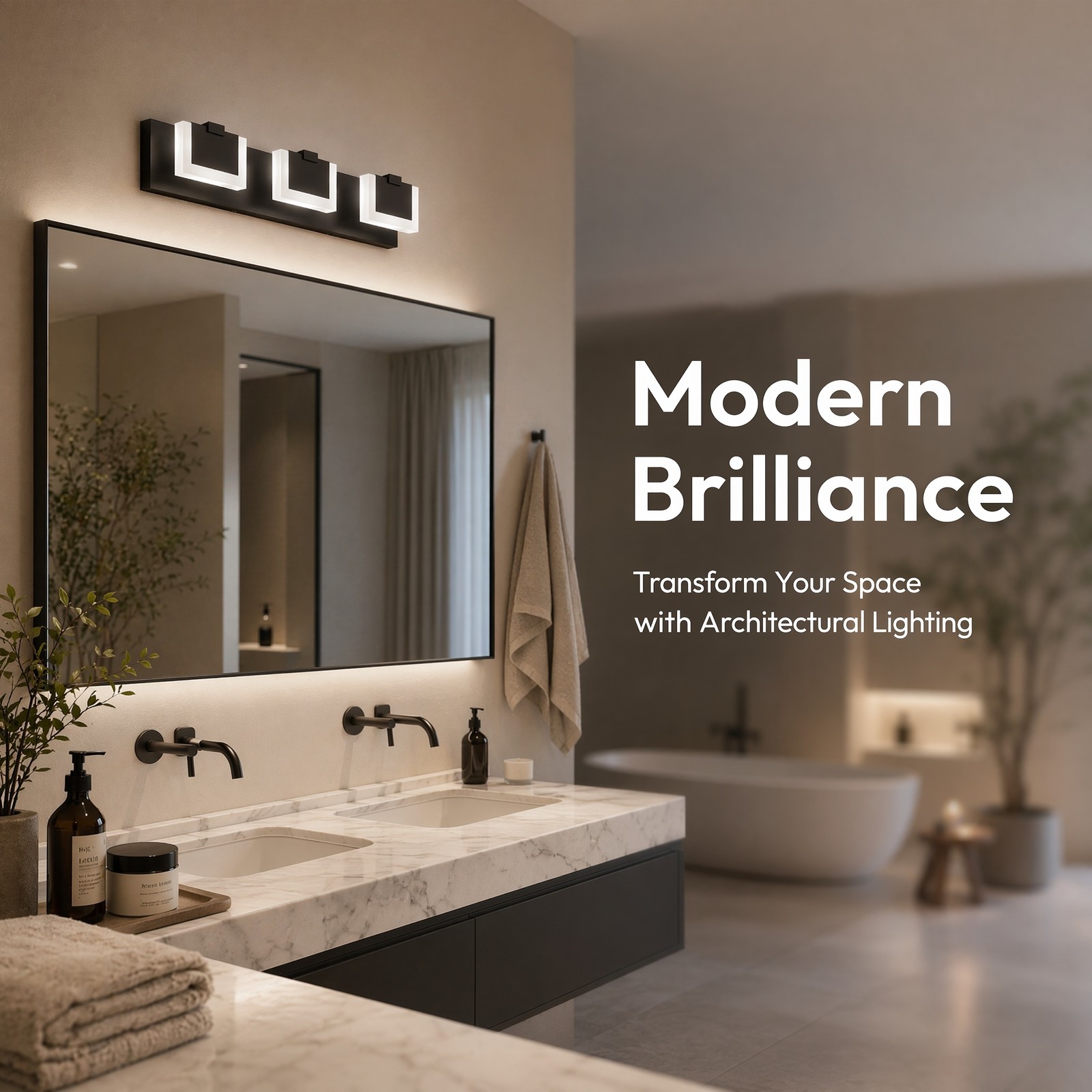 22 in Bathroom Black Dimmable LED Vanity 3 Light Over Mirror Wall Sconce Fixture