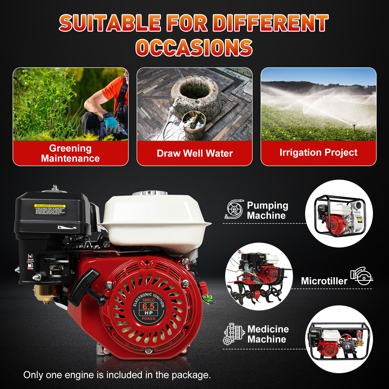 6.5HP Gas Engine For Honda GX160 200cc 4-Stroke OHV Air Cooling Horizontal Shaft