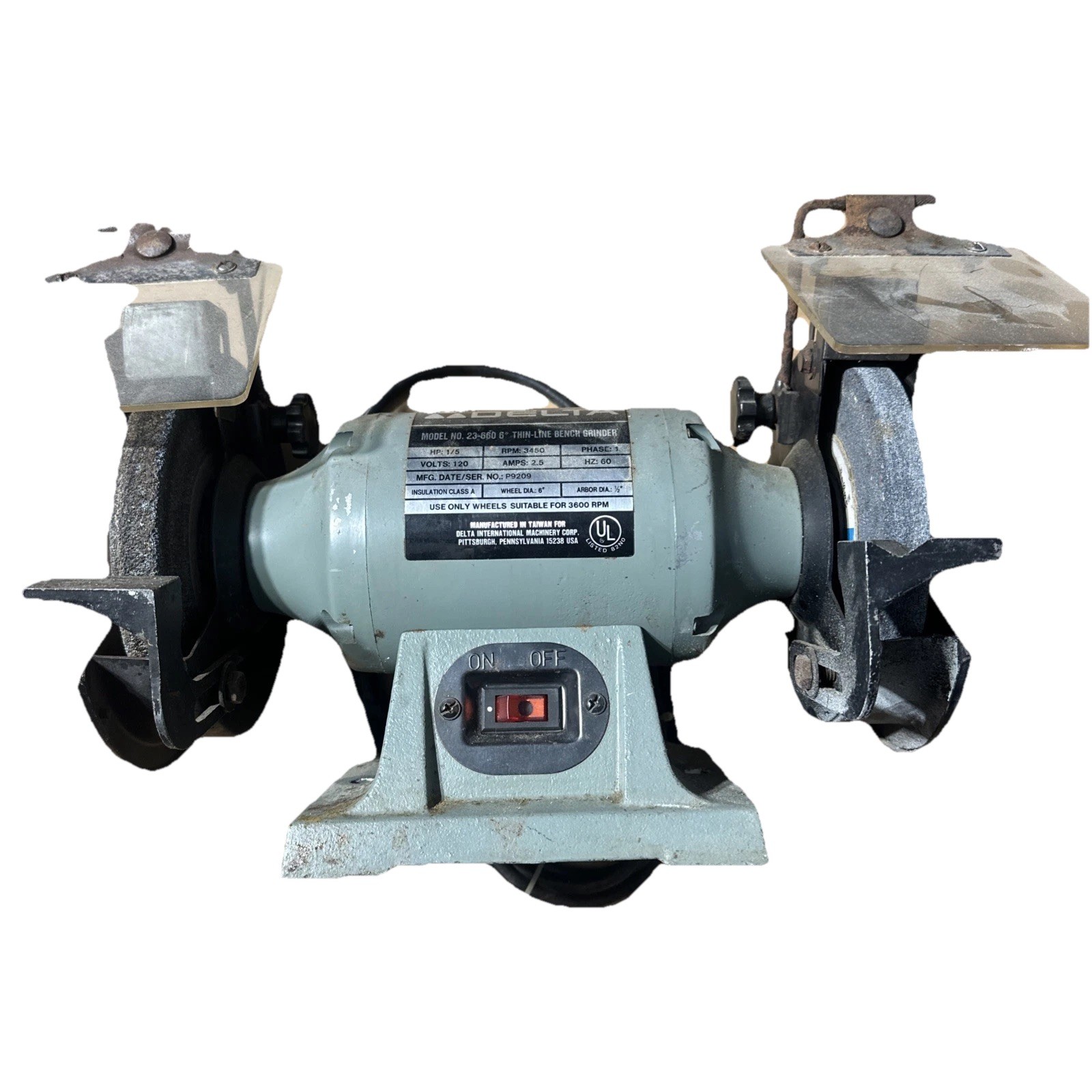 Delta Bench Grinder Model 23-660-6″ Thin Line 1/5 HP 3450 RPM – Works Great