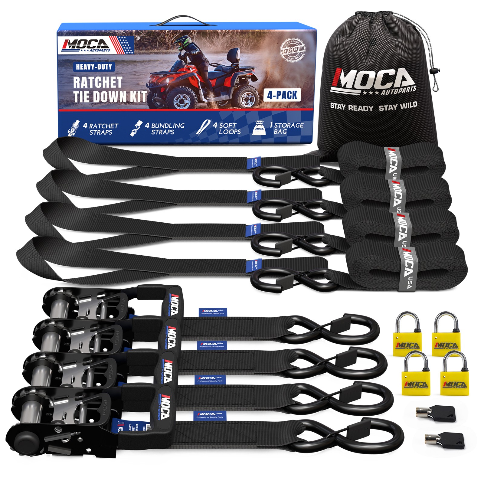 Heavy Duty Ratchet Tie Down Straps W/ Lock, 5200Lbs Breaking Strength 1.6″ x 8ft
