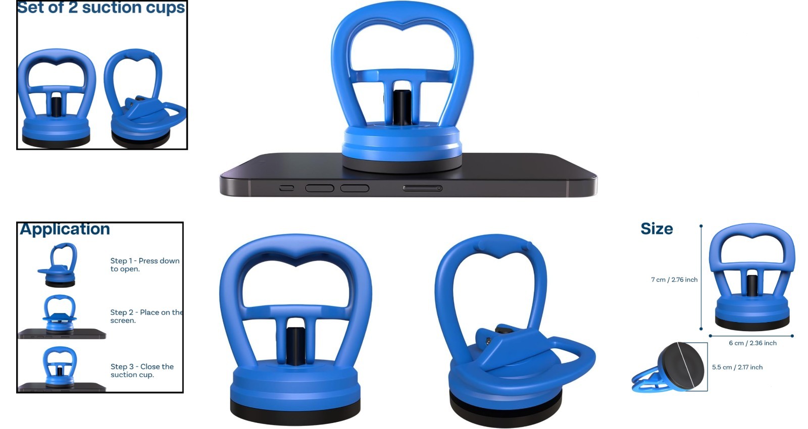 Heavy Duty Small Suction Cups – Compact Glass Lifter for Light Duties, Blue