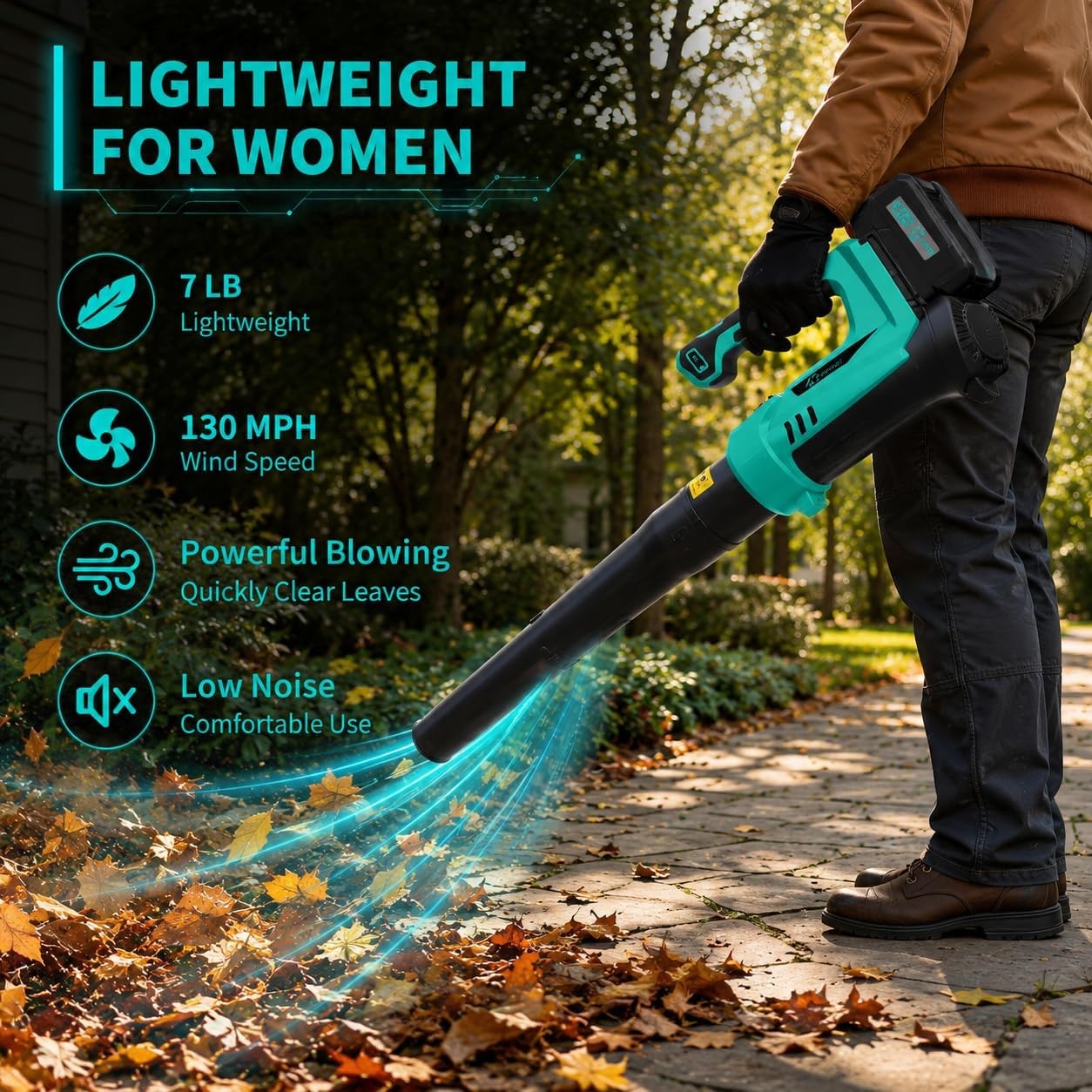 Cordless Leaf Blower 550CFM 130MPH 6 Speed Electric Lawn Blower with 2 Batteries
