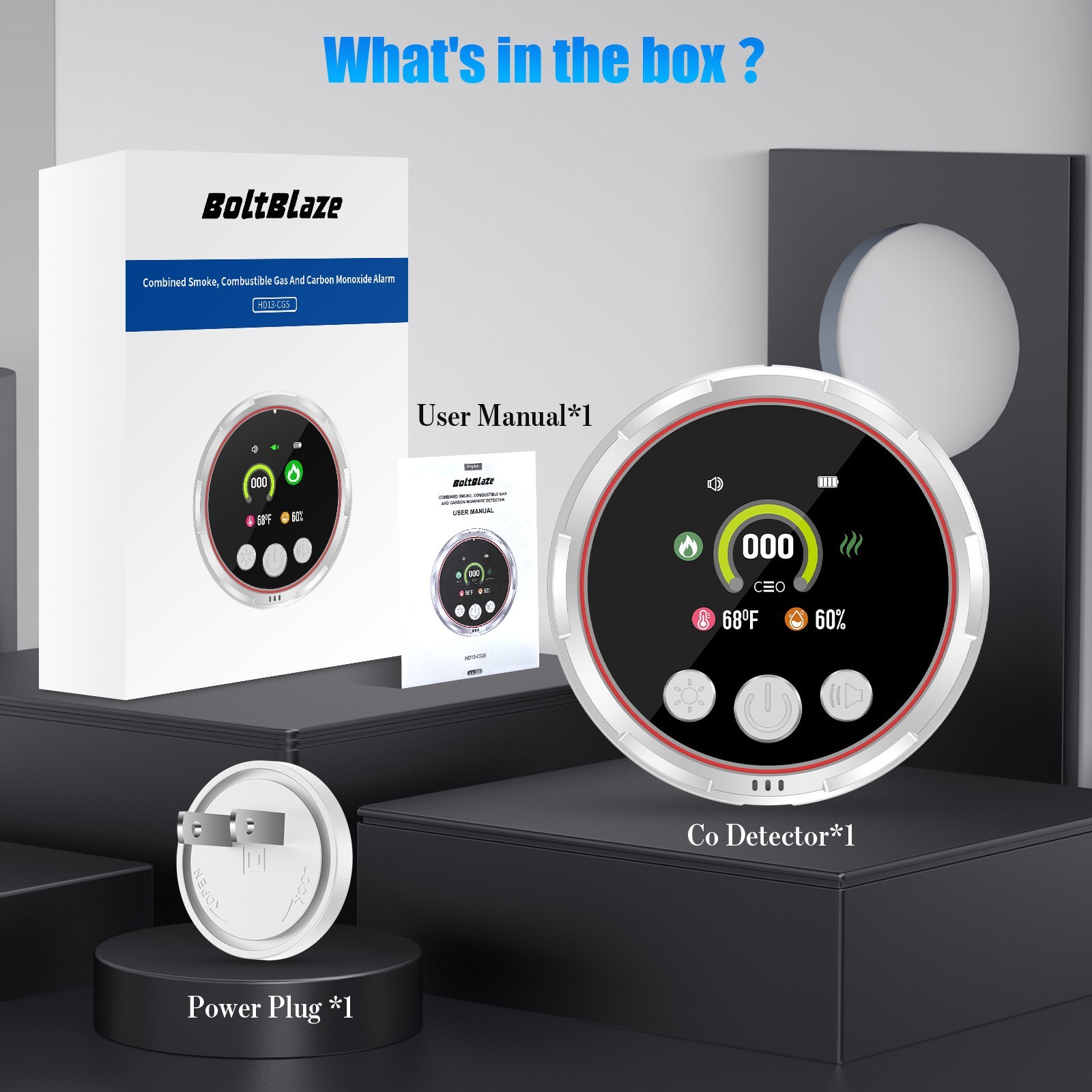 Portable 5-in-1 CO Detector with Smoke & Natural Gas, Plug-in Safety Alarm