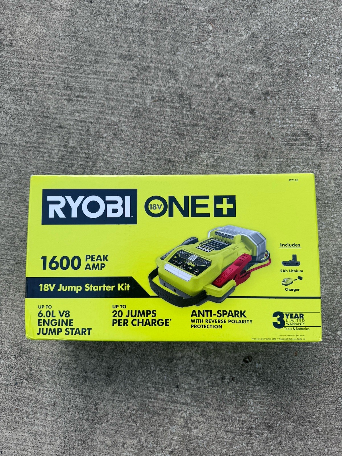 RYOBI ONE+ 18V Cordless 1600A Jump Starter with 2.0 Ah Battery and Charger P7110