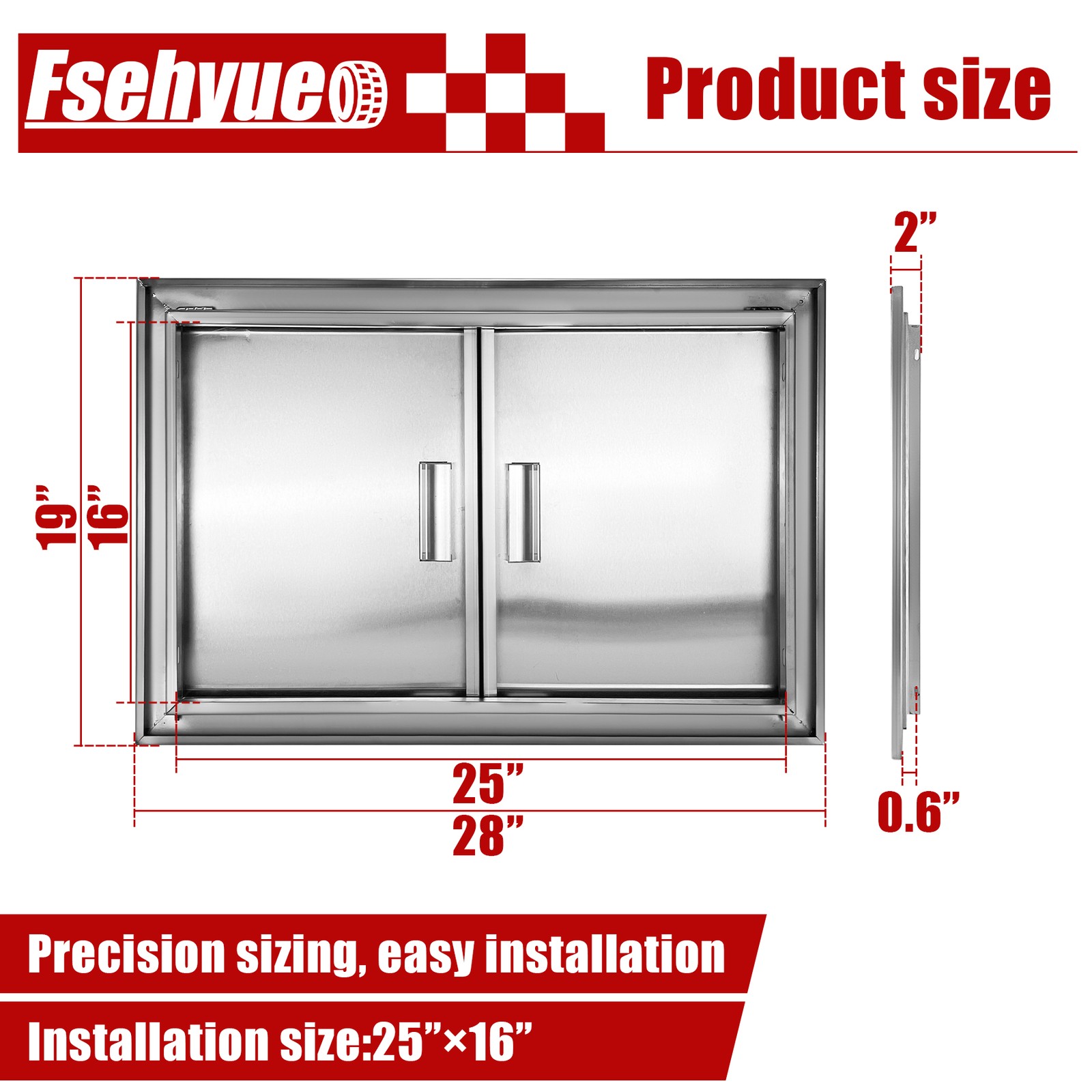 BBQ Access Door 28Wx19H Inch Double Outdoor Kitchen Stainless Steel Flush Mount