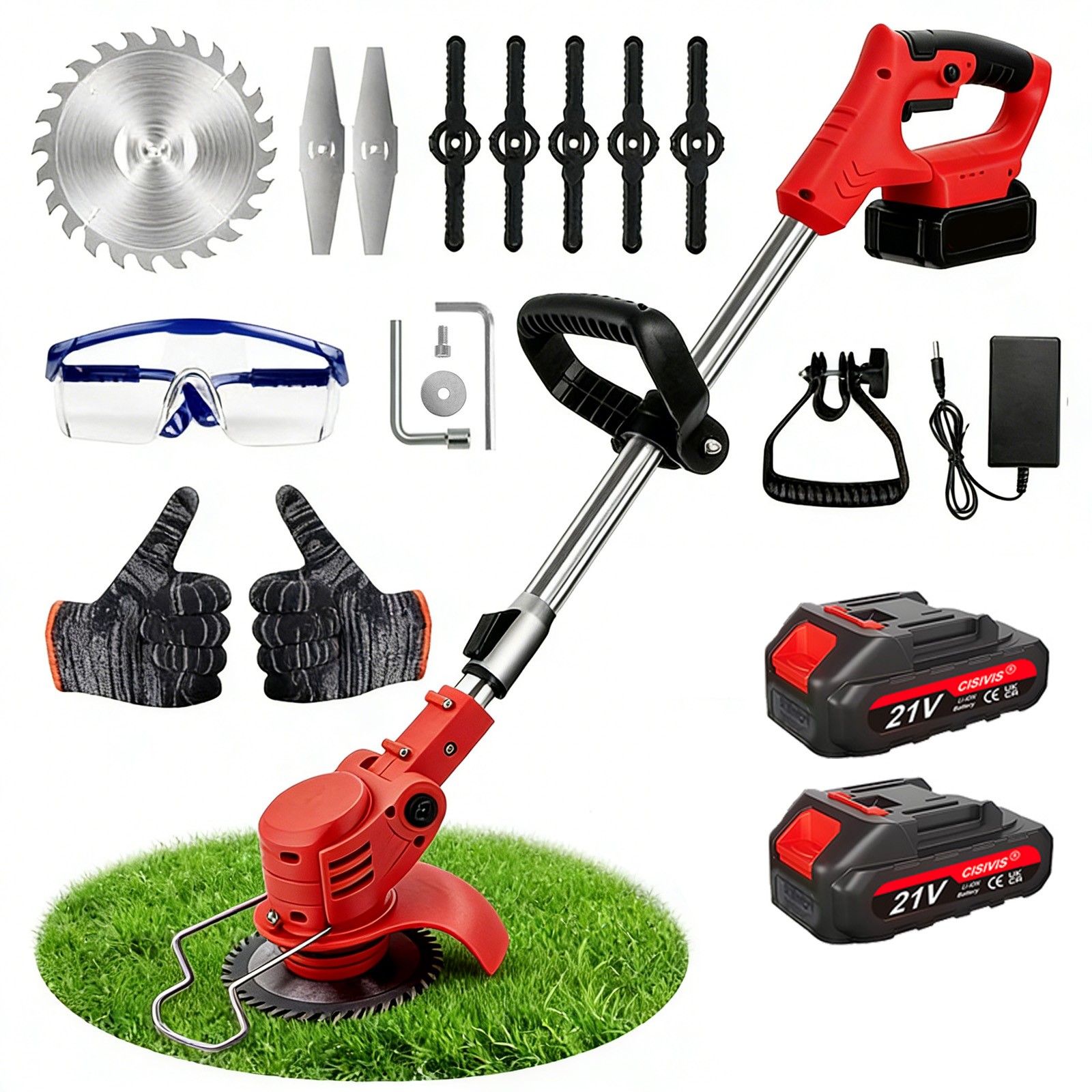 21V Electric Cordless Grass Trimmer Strimmer Garden Edger Cutter w/ 2 Battery