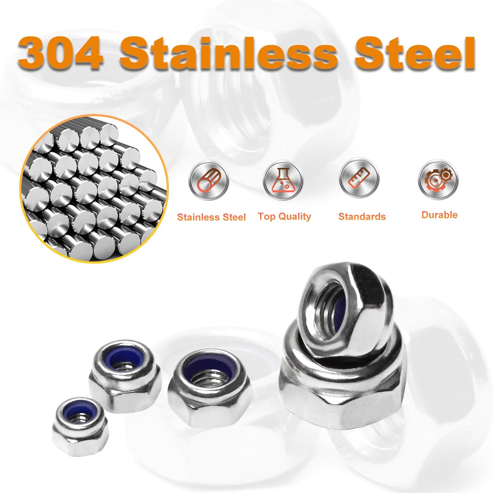 100PCS M4 Locknuts Metric Nylon Inserted Hex Lock Nuts Self-Lock M4, Silver