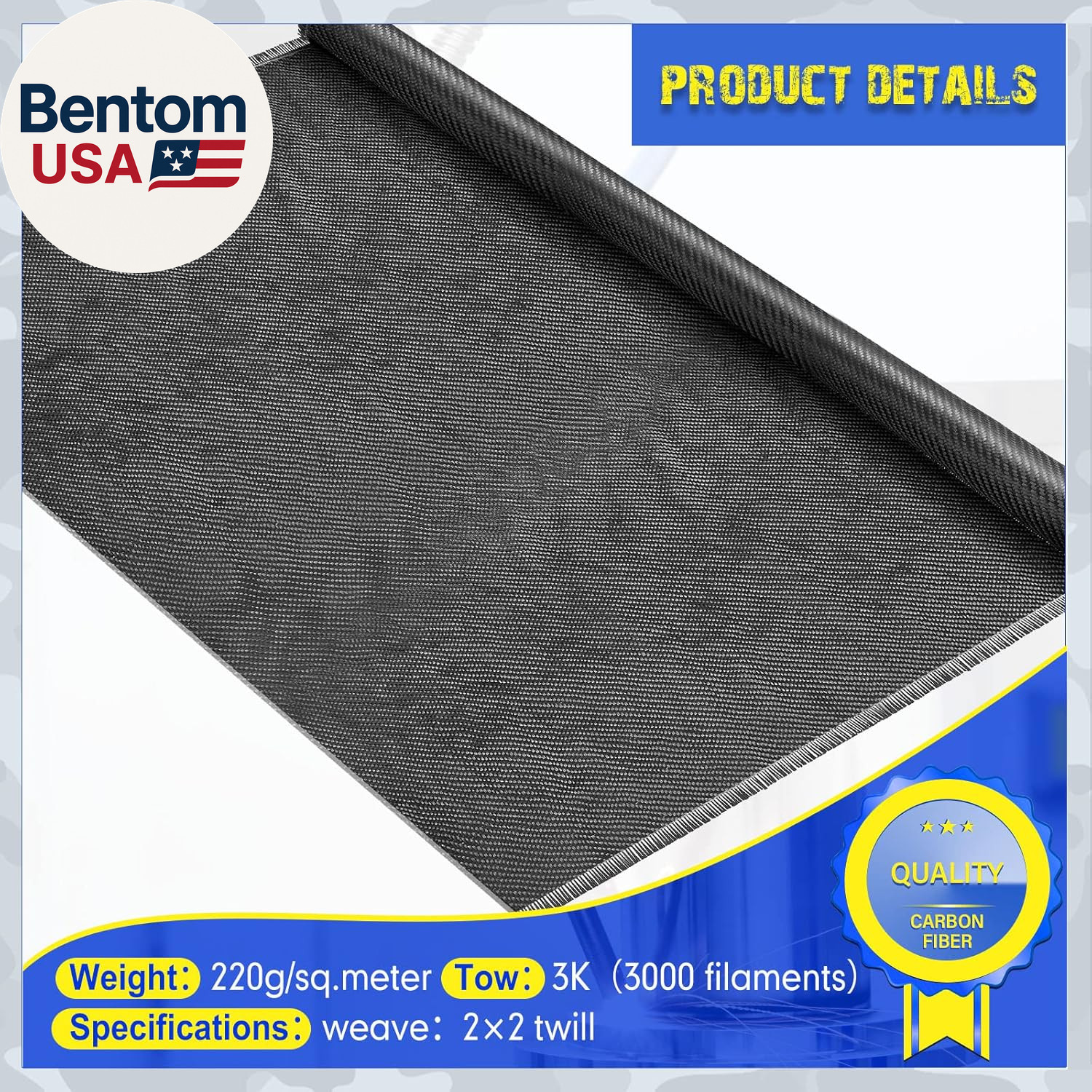 4.17Ft X 39.4” Carbon Fiber Fabric Black Pure Carbon Fiber Sheet 2 X 2 Twill We