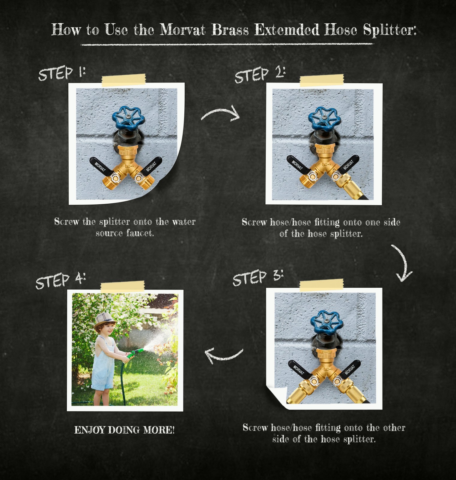 Morvat Heavy-Duty Brass 2-Way Garden Hose Splitter with Extended Metal and Rubbe