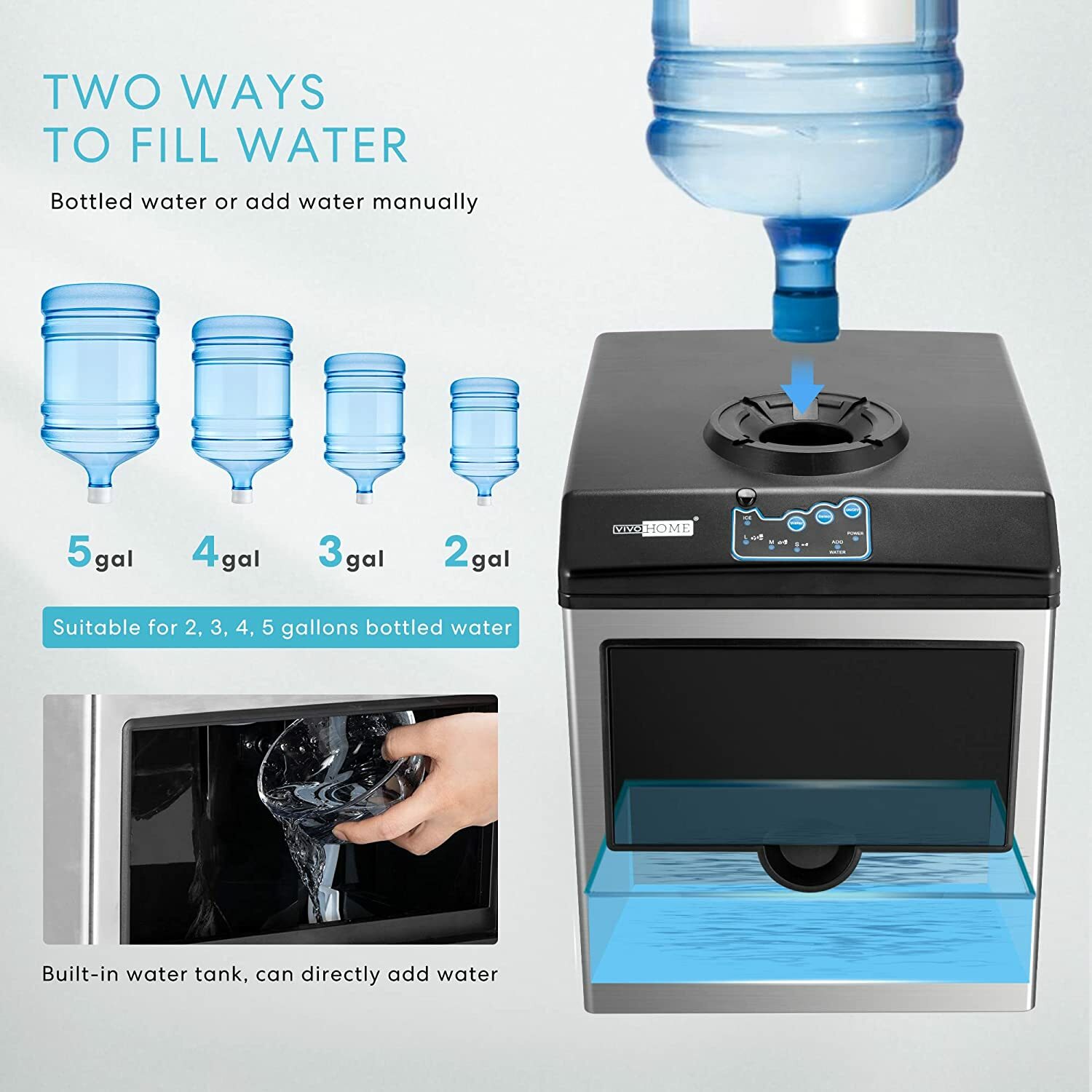 Electric 2 in 1 Countertop Ice Cube Maker with Water Dispenser Combo Machine