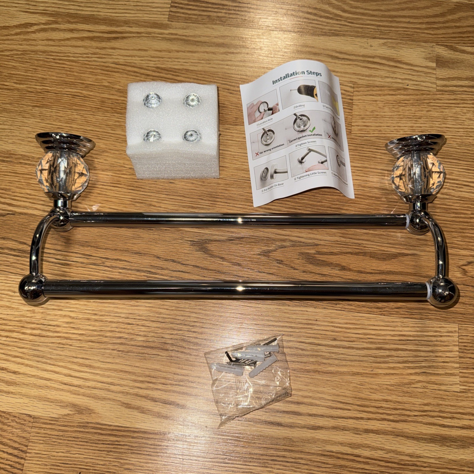 Wincase Chrome Towel Bar Adjustable Double Towel Holder Silver Crystal Bathroom