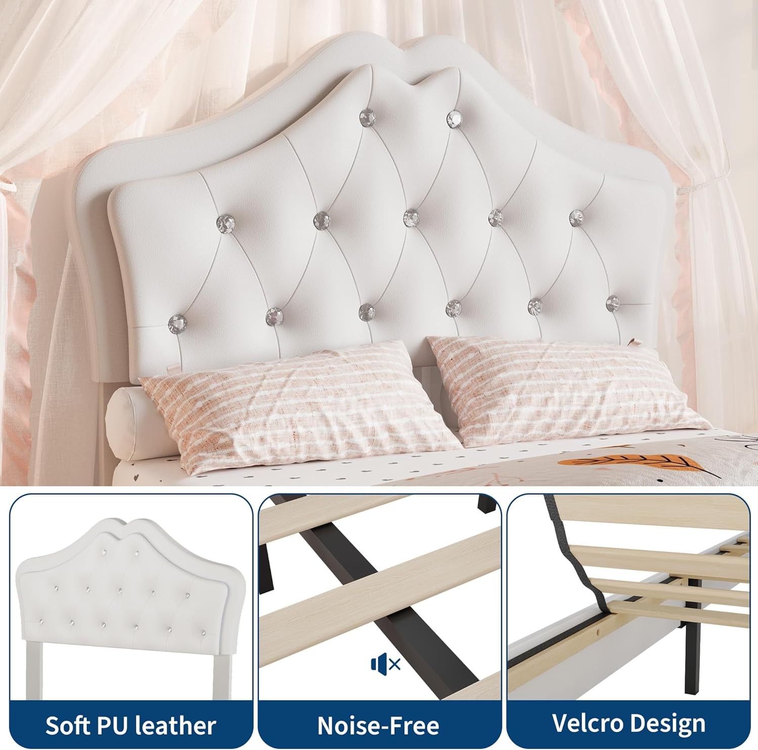 Twin Size Upholstered Bed Frame w/ Storage Drawer & LED Headboard for Kids/Girls