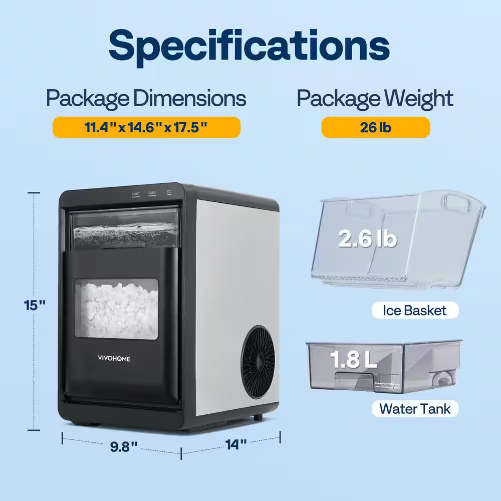 9.8 In. 45 Lb. Countertop Portable Nugget/Pebble Ice Maker in Stainless Steel wi