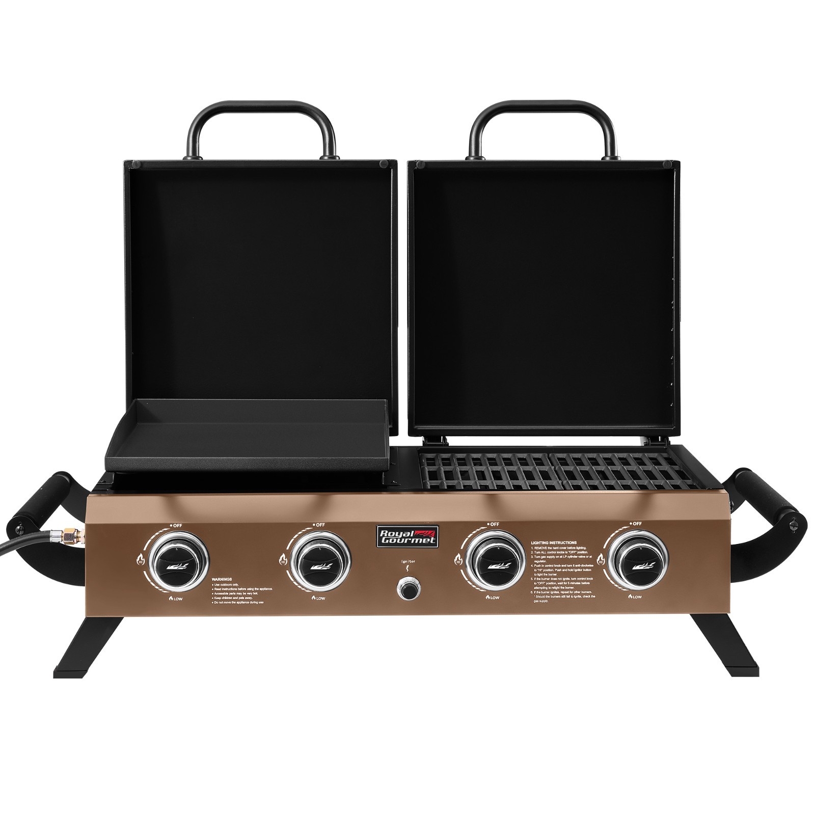 Royal Gourmet 4-Burner Portable Tabletop Grill & Griddle Combo with Hood