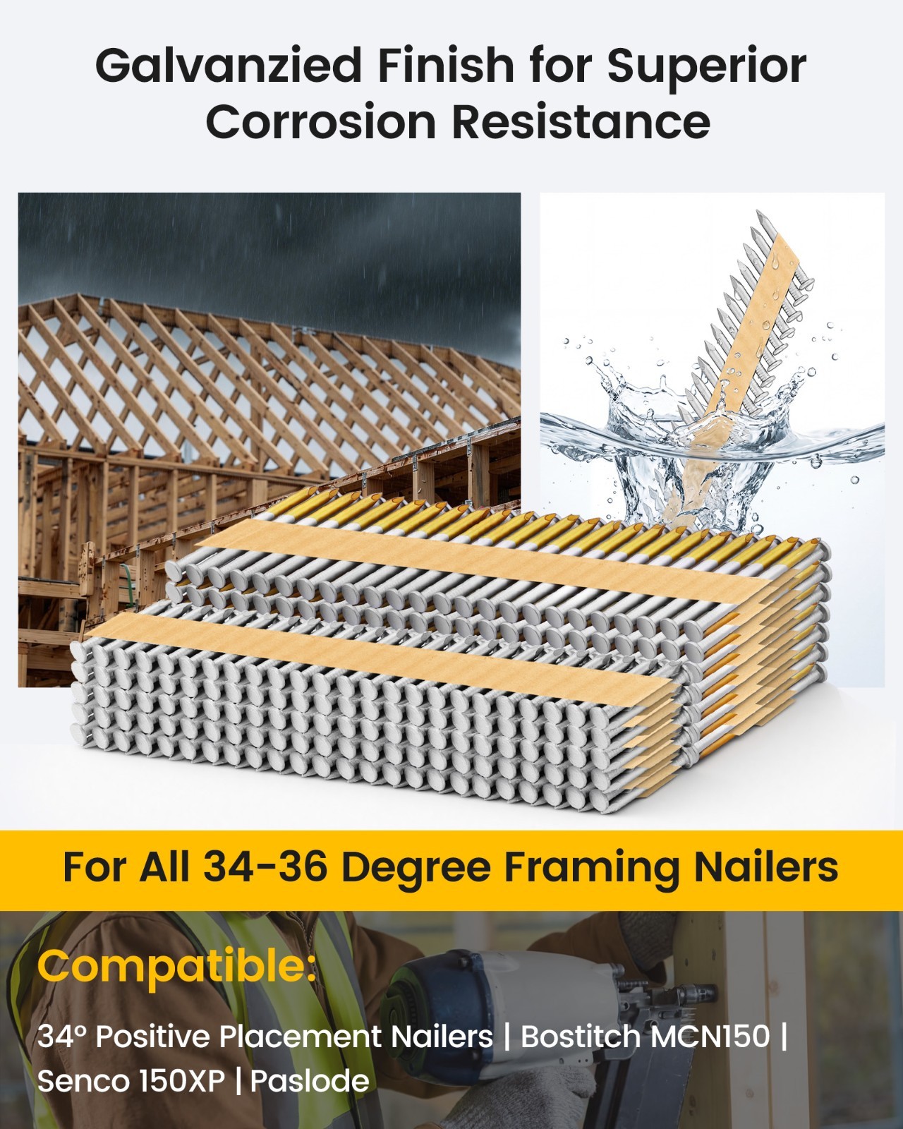 2,000 Counts meite 35 Degree Joist Hanger Nails 1-1/2″ x 0.148″ Framing Nails