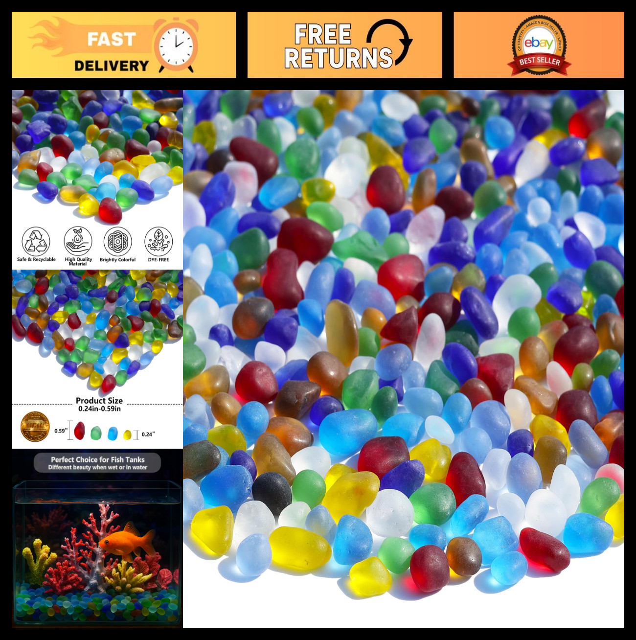 Colorful Sea Glass Stones 2.9LB – Frosted Pebbles for Aquarium, Crafts & Decor