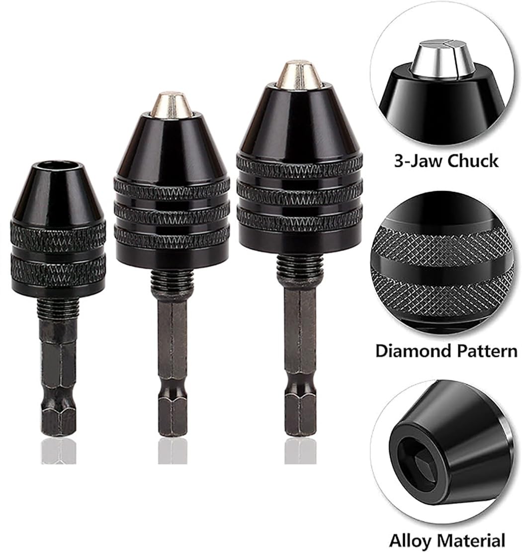 Resze Keyless Drill Chuck Adapter – 3Pcs Chucks for Impact Black