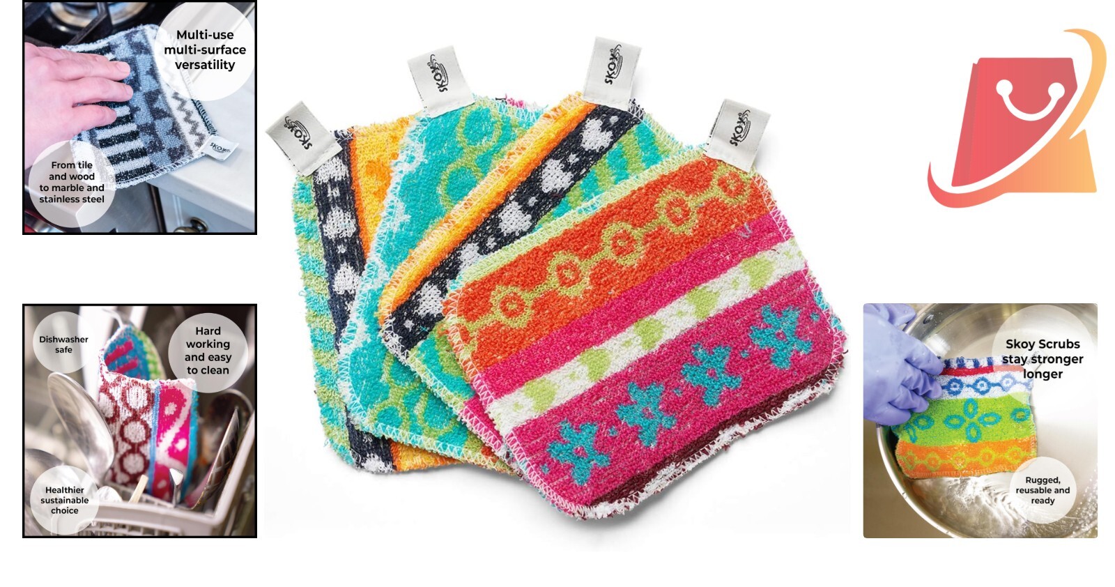 Dish Scrubber Cotton 4-Pack Reusable Non-Scratching Eco-Friendly Kitchen Clean