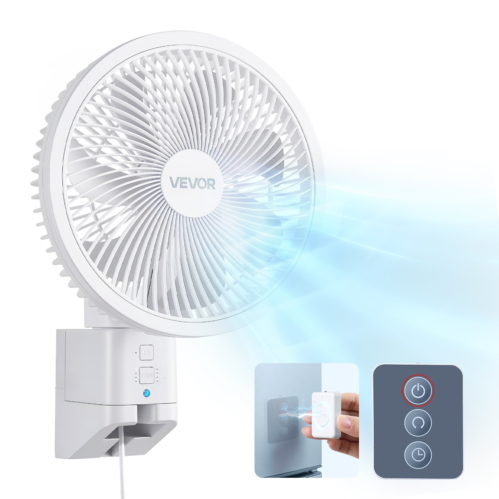 VEVOR 8.5 in Wall Mount Fan Oscillating with Remote Control 4 Speeds Timer Home