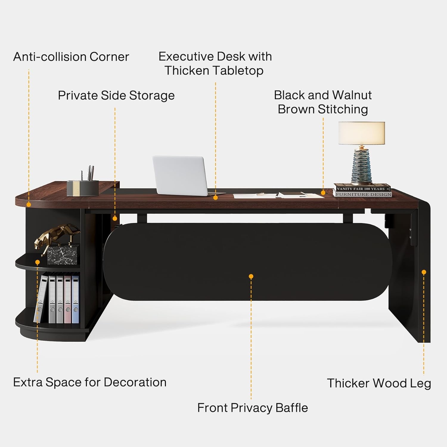 80.71” L-Shaped Executive Desk, Large Office Computer Desk with Drawers Cabinet