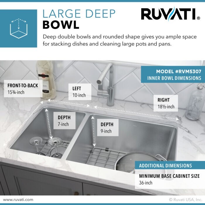 Ruvati 32″ Undermount 30/70 Double Bowl 16 Gauge Kitchen Sink – RVM5307