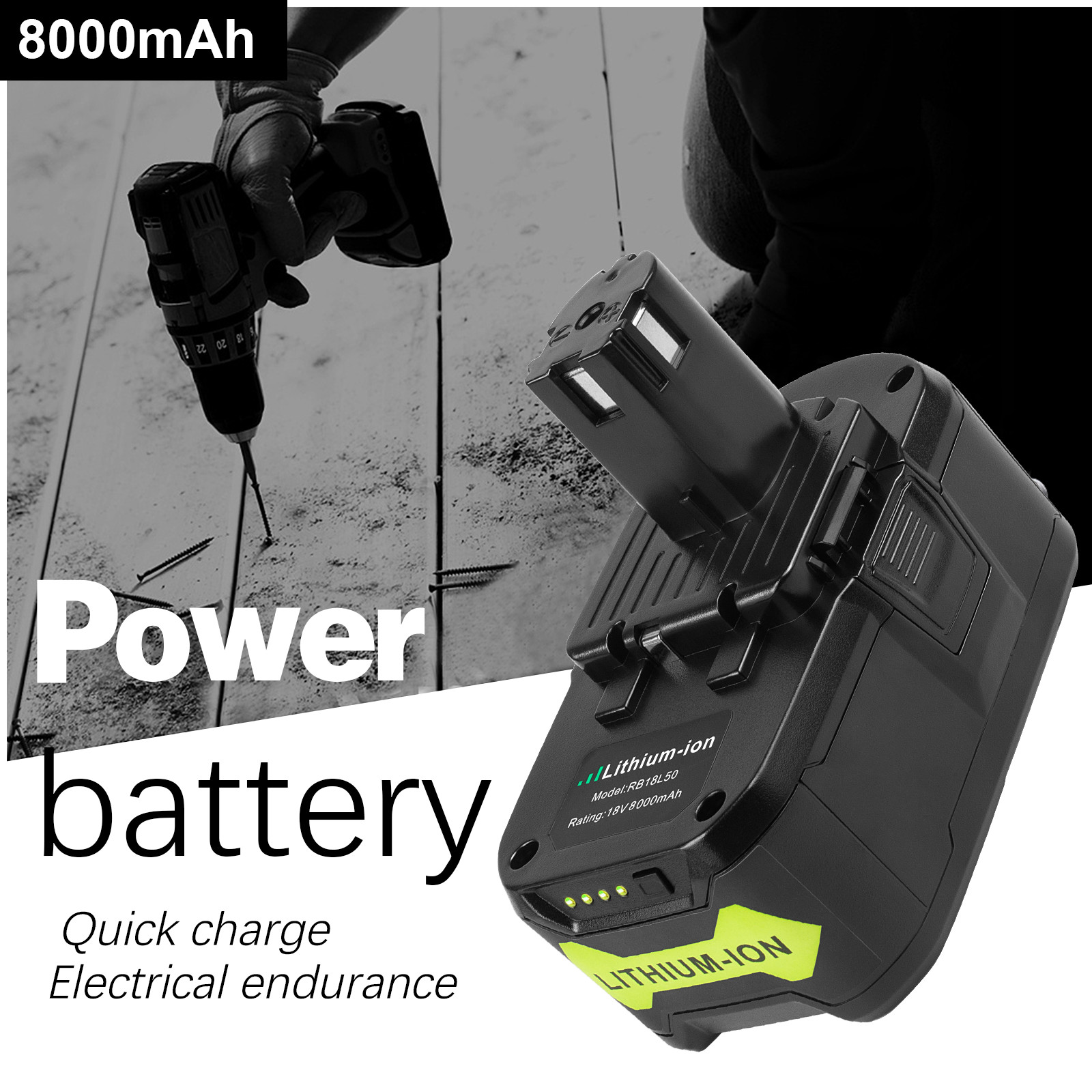 2X 8.0Ah 18V Replace Battery For Ryobi Lithium P108 RB18L50 RB18L40 With LED