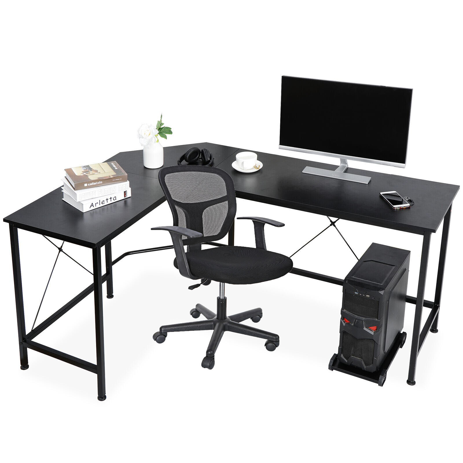 Computer Gaming Laptop Table L-Shaped Desk Corner Workstation for Office Home