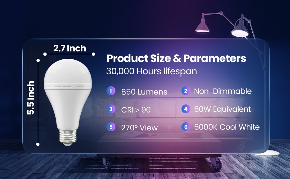 6 Pack Rechargeable Emergency Light Bulbs, Battery Powered LED Light Bulb 3000K