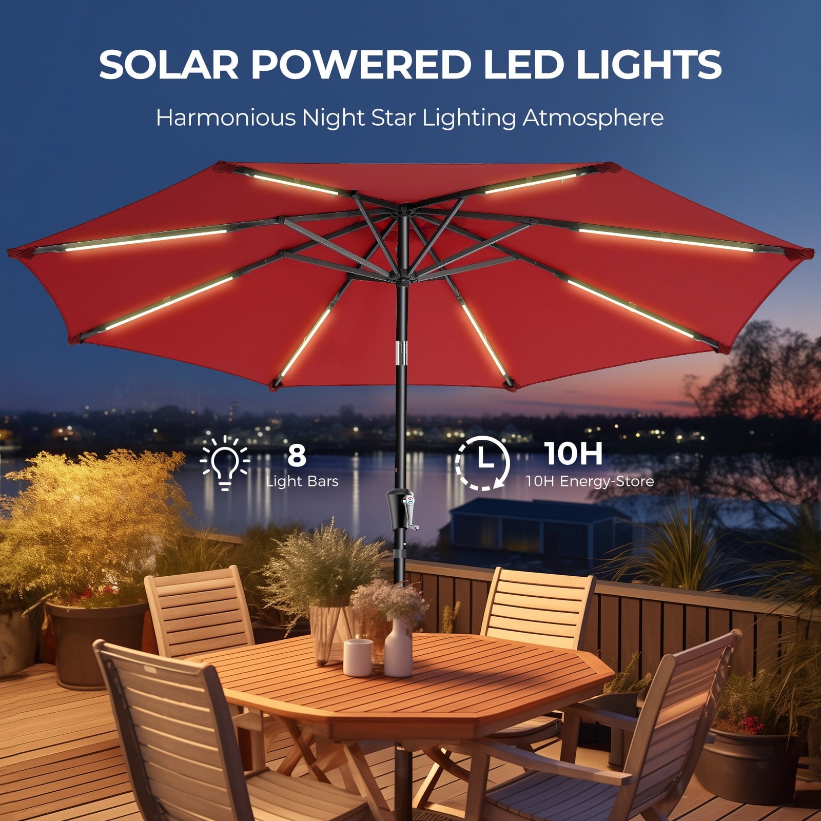 Patbrela HY11LS 9FT Patio Umbrella Solar Lighted Outdoor Umbrella with LED