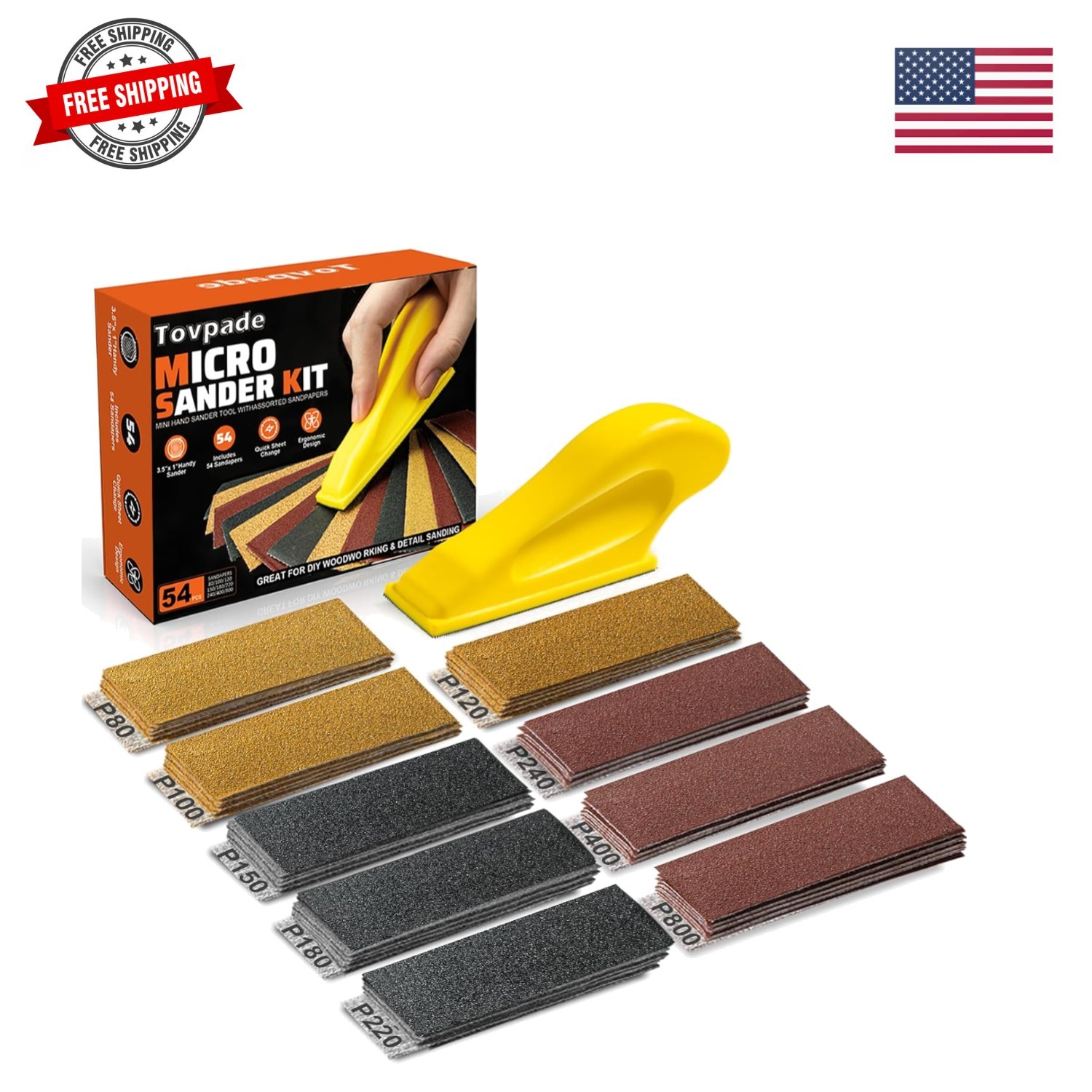 54PCS Micro Sander, Detail & Mini Sander Block – Precision Small Hand Sandin…