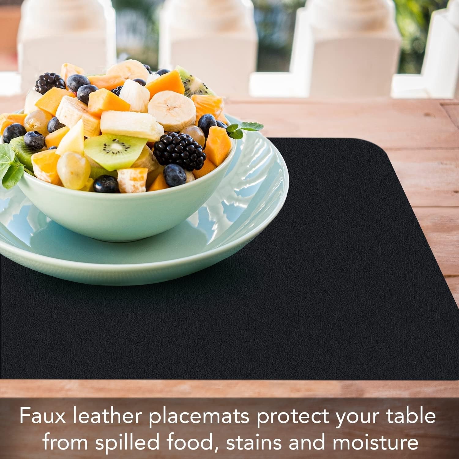 Black/Brown Reversible Faux Leather Flexible Placemat 4 Pack Easy to Clean
