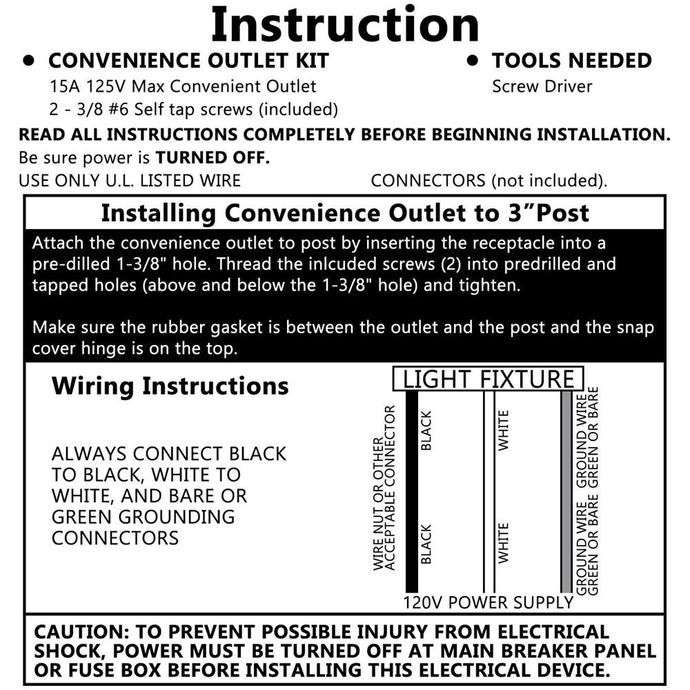 AC 125V 15A Lamp Post Grounded Outlet Waterproof for Outdoor Lamp Poles C681