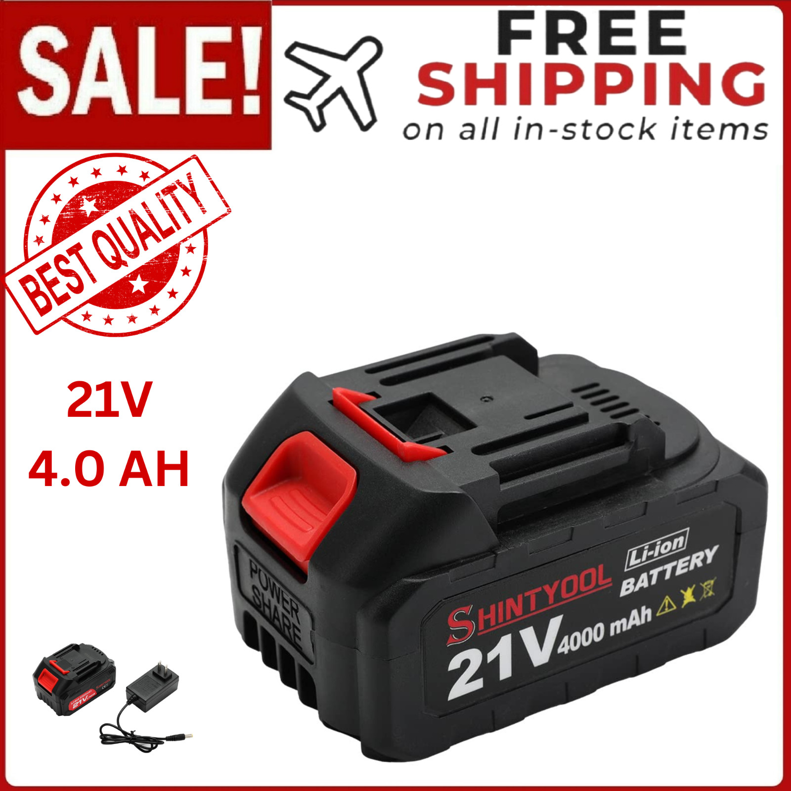 21V Lithium Battery – 4.0 Ah Battery with Charger Adapter Led Indicator