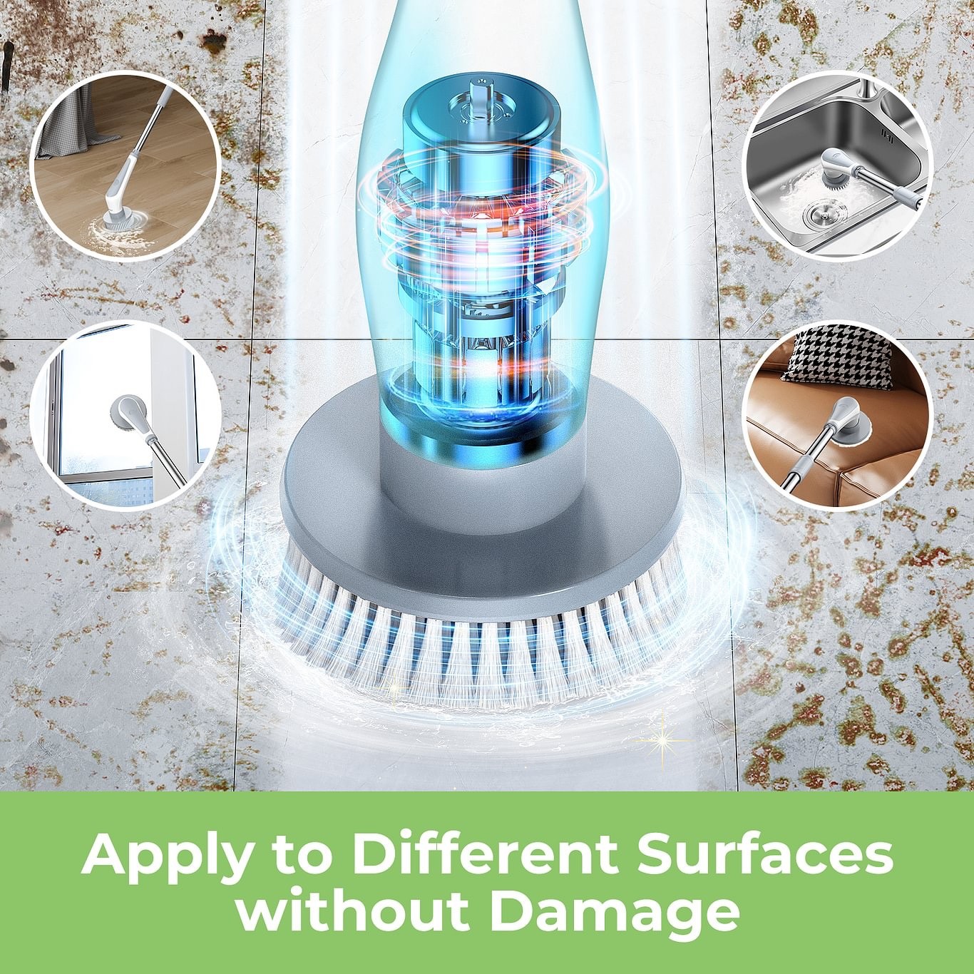 Electric Spin Scrubber Extra Length 9 Brush Heads Retractable Handle IPX8