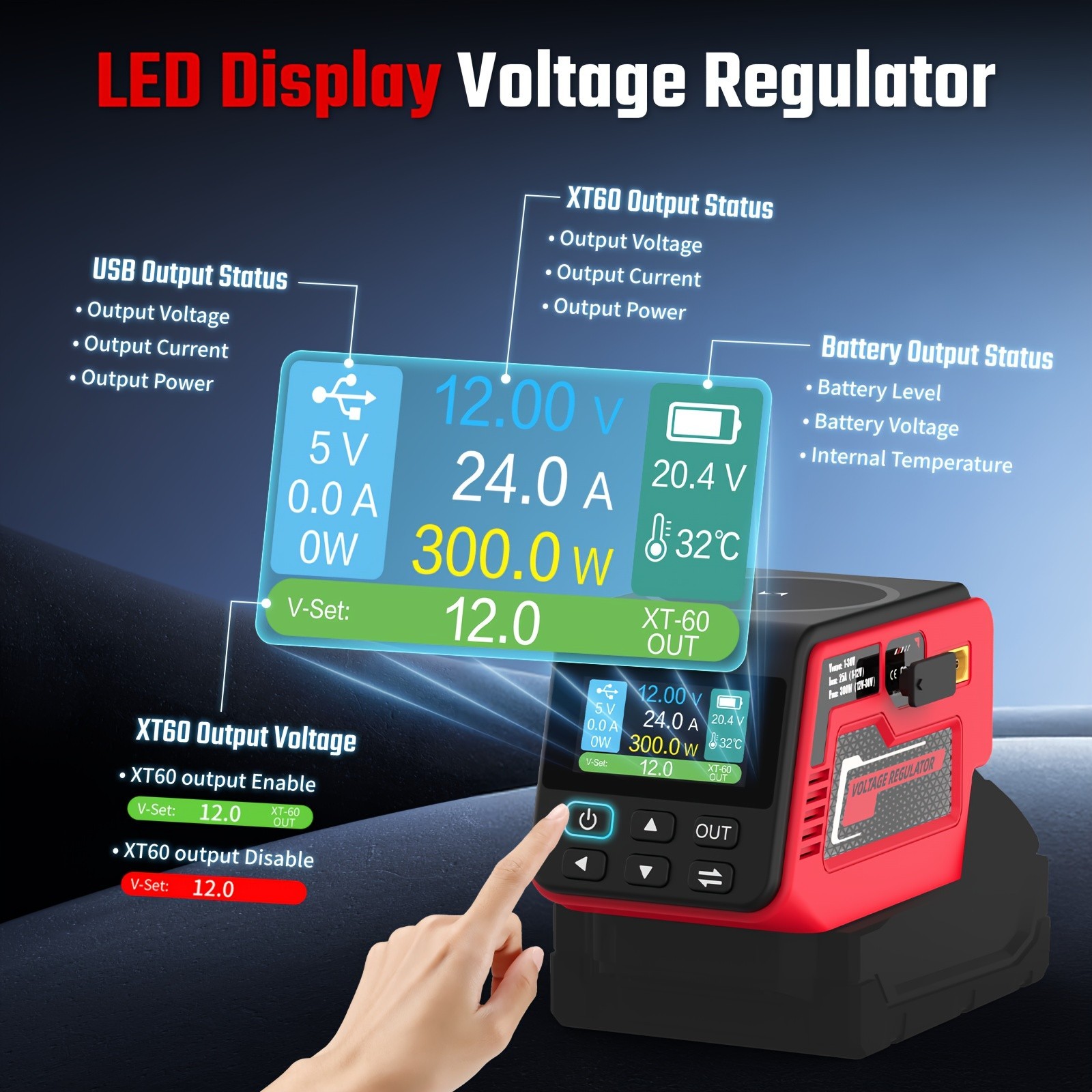 300W Voltage Regulator for Milwaukee Battery 110VOutlet PD USB Camping Power