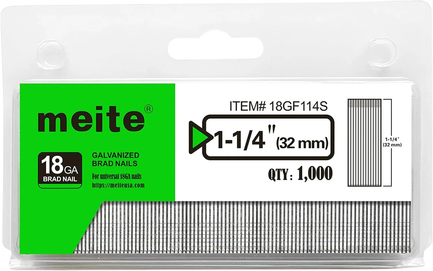 meite 18 Gauge Brad Nails, 1-1/4 Inch 18GA Brad Nails Galvanized Small Finishing