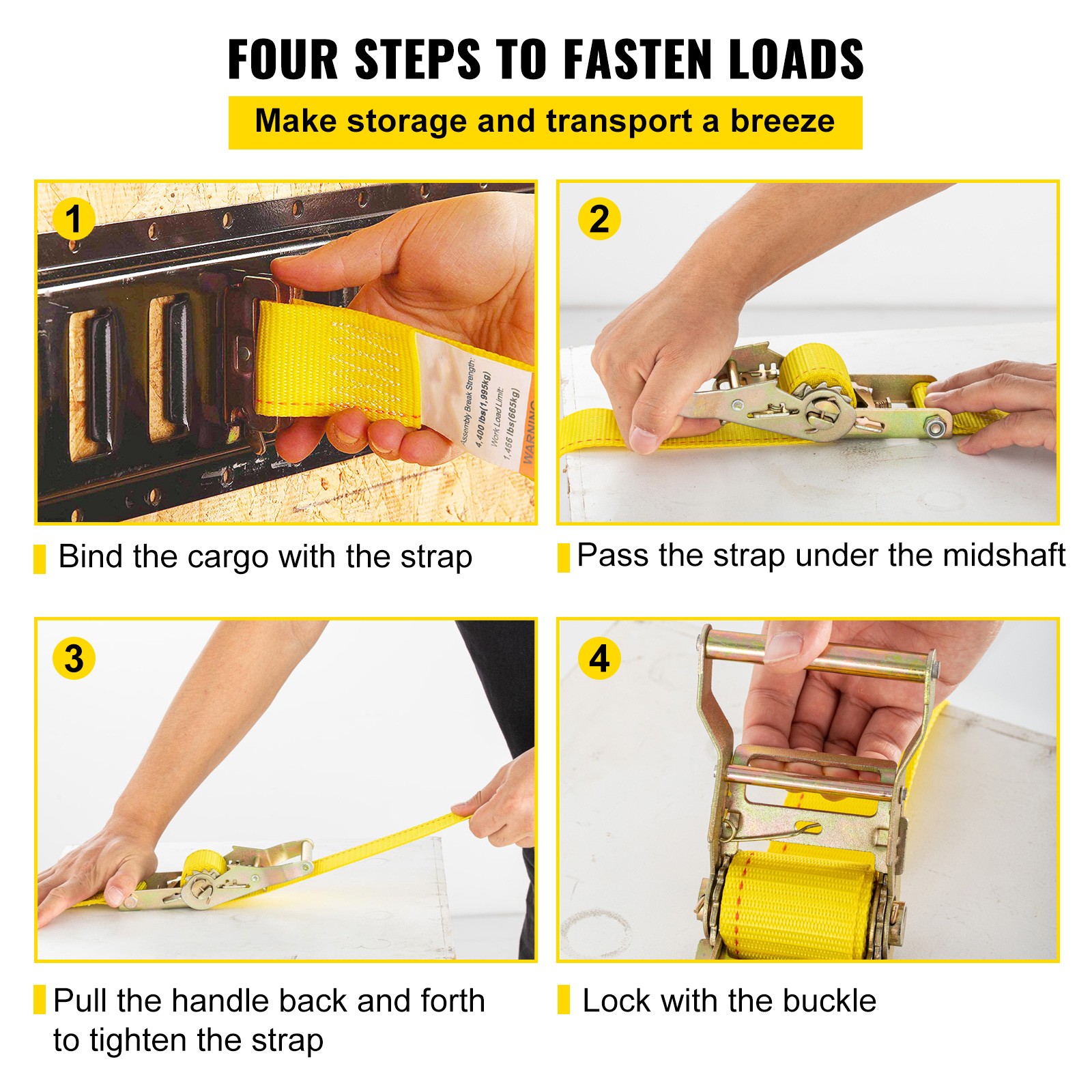 VEVOR 18 Pack E-Track Ratchet 2″ x 15′ Tie Down Strap 4000 lbs Breaking Strength