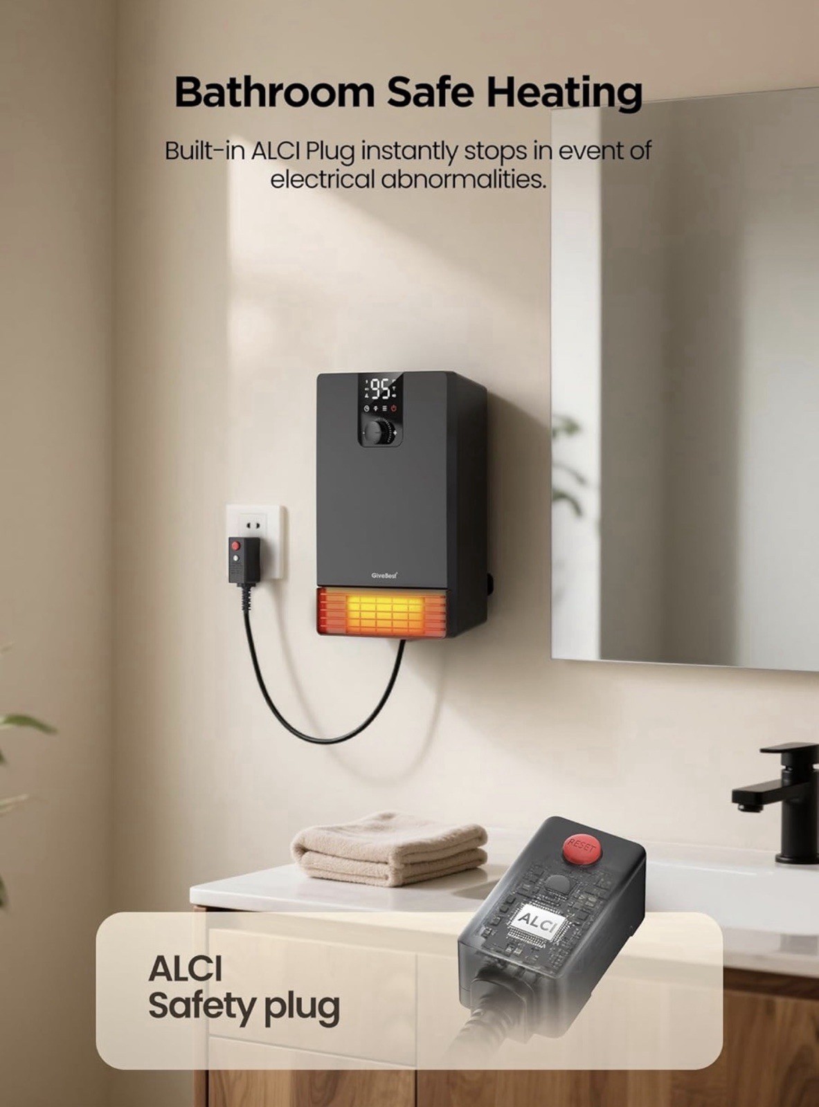 Smart Wall Heater 1500W Fast Heating w/Remote Control WiFi Enabled (GiveBest)