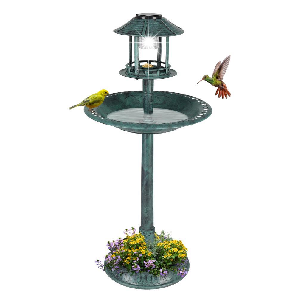 42″ H Plastic Round Bird Bath with Solar Light & Sturdy Base for Outdoor Garden
