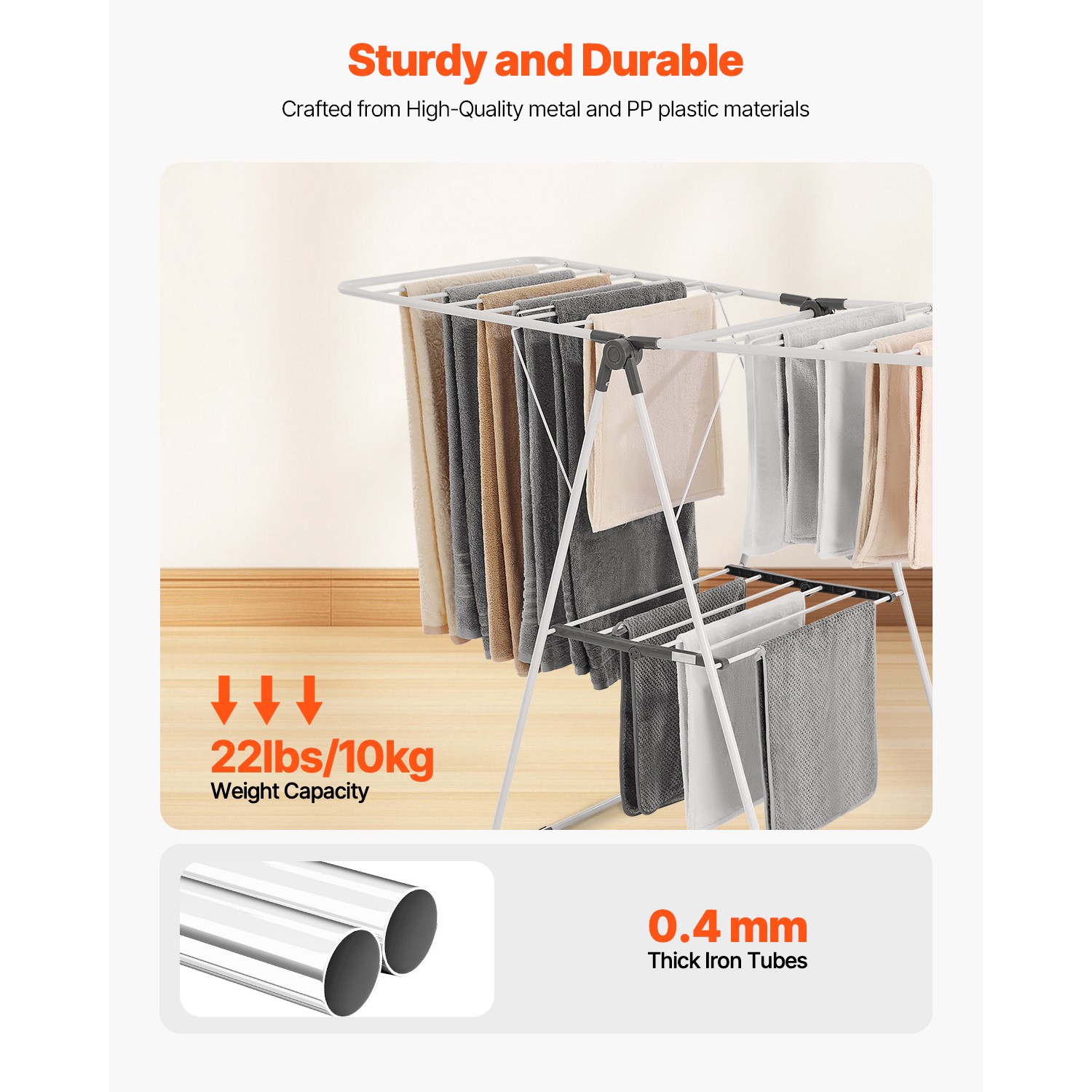 2-Tier Foldable Clothes Drying Rack with Sock Clips & 21 Drying Rods White