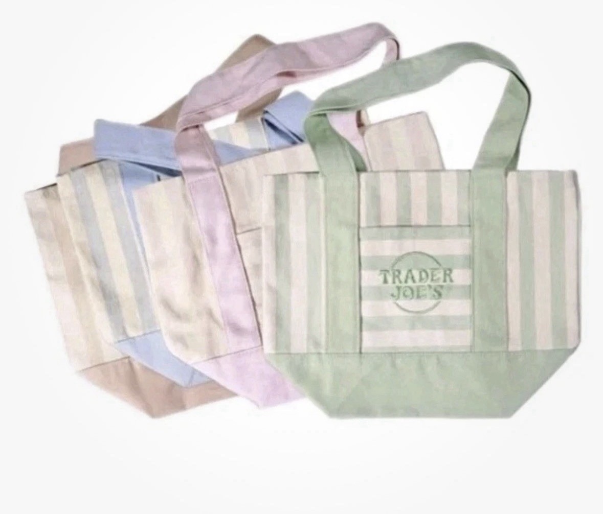 Trader Joe’s Mini Pastel Striped Canvas Tote Bag 2026 Limited Edition Set Of 4